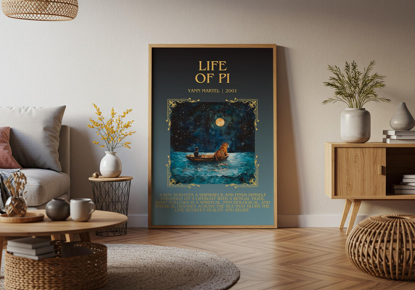 Life Of Pi by Yann Martell Descriptive, High Quality Poster Print.Free Delivery Wall Art. Author&Blurb Book Artwork Novel Nook Library Gift