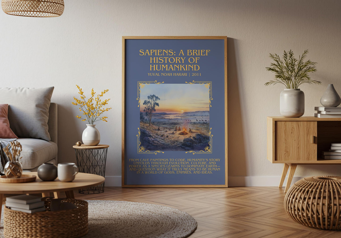 Sapiens: A Brief History Of Humankind by Yuval Noah Hurari Descriptive, High Quality Poster Print.Free Delivery Wall Art. Author&Blurb Book