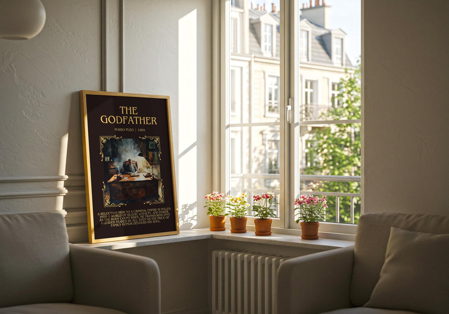 The Godfather by Mario Puzo Descriptive, High Quality Poster Print.Free Delivery Wall Art. Author&Blurb Book Library Nook Gift Movie