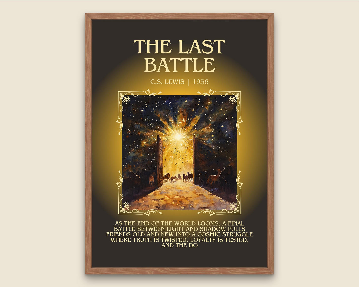 The Last Battle by C.S. Lewis Descriptive, High Quality Poster Print.Free Delivery Wall Art. Author&Blurb Book Library Nook Gift
