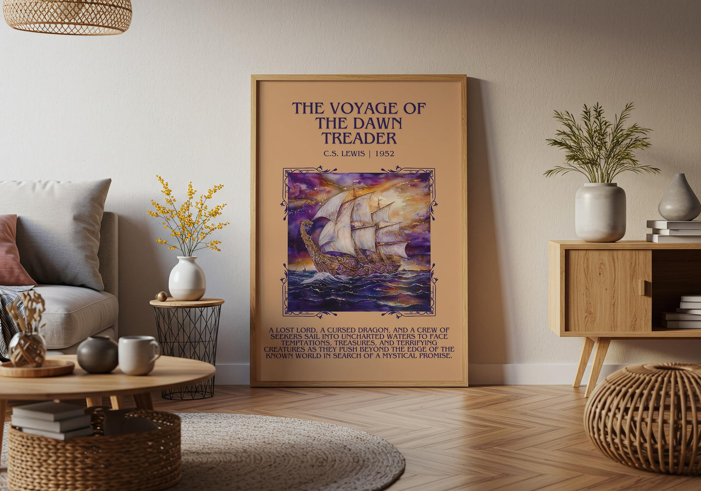 The Voyage Of The Dawn Treader by C.S. Lewis Descriptive, High Quality Poster Print.Free Delivery Wall Art. Author&Blurb Book Library Nook