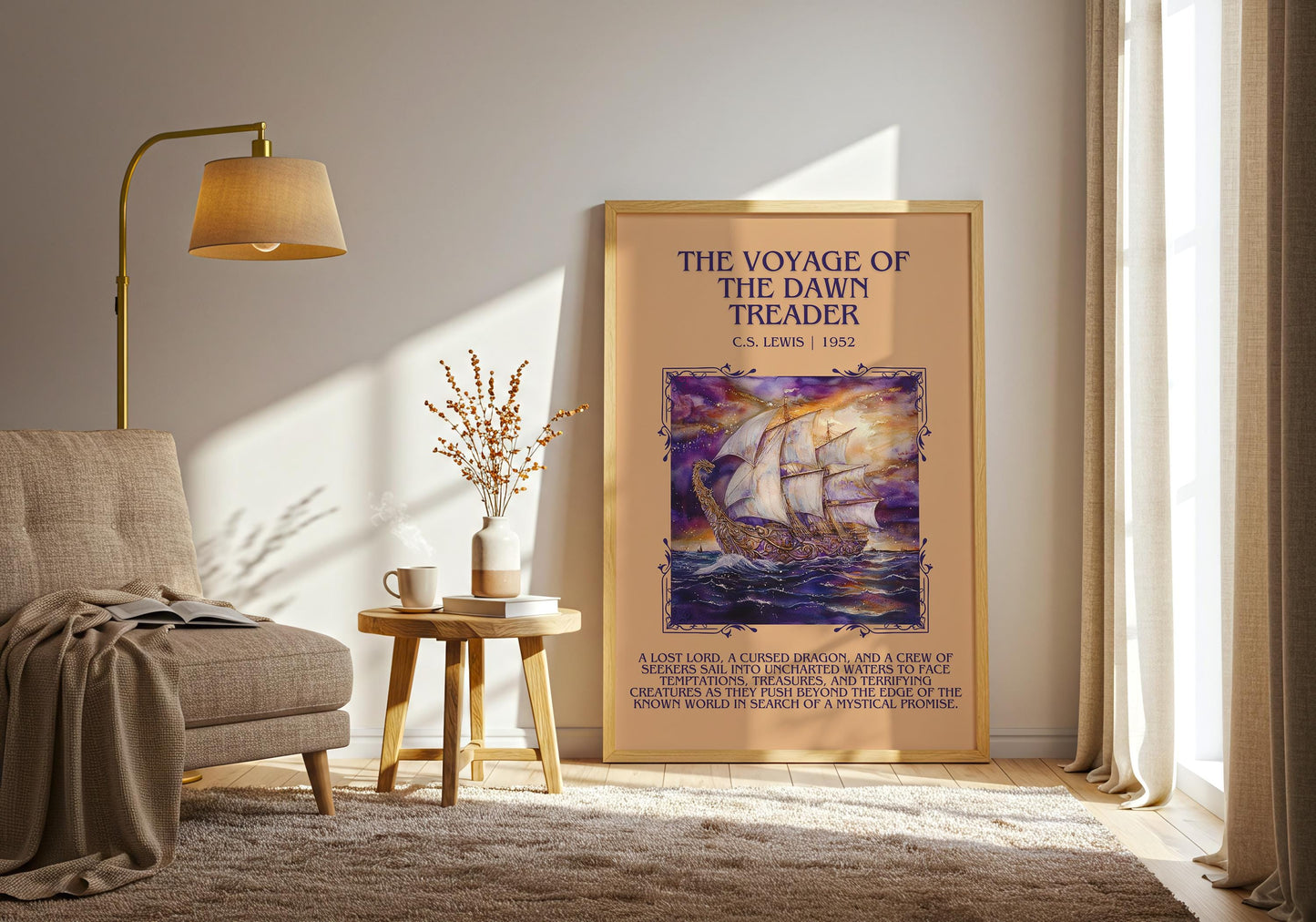 The Voyage Of The Dawn Treader by C.S. Lewis Descriptive, High Quality Poster Print.Free Delivery Wall Art. Author&Blurb Book Library Nook