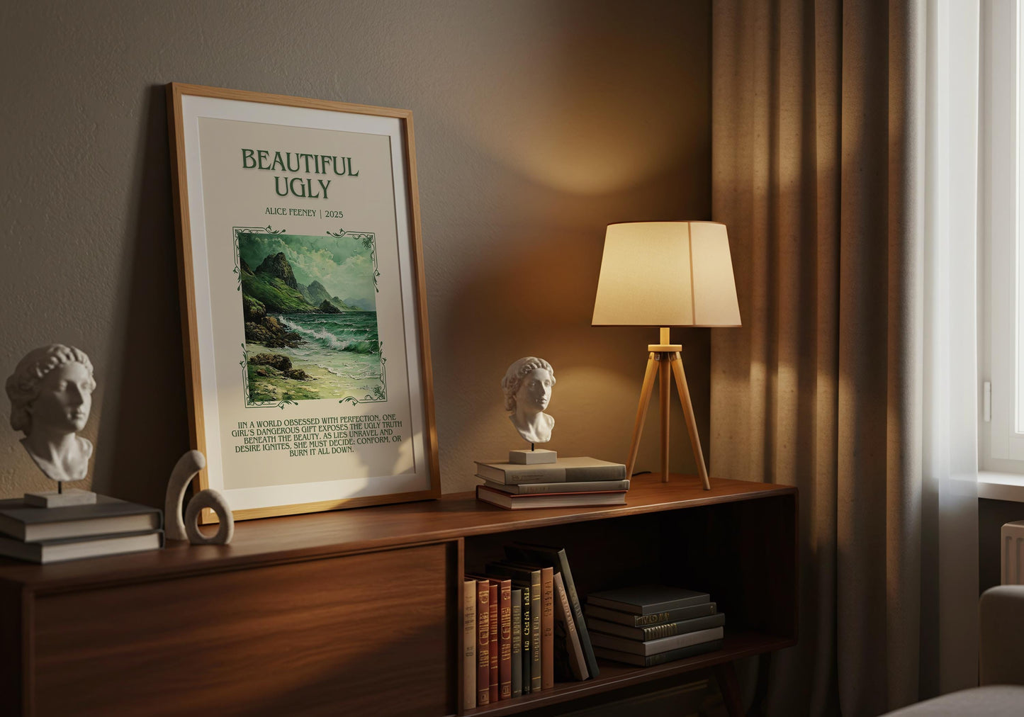 Beautiful Ugly by Alice Feeney Descriptive, High Quality Poster Print.Free Delivery Wall Art.Author&Blurb Book Artwork. Book Gift