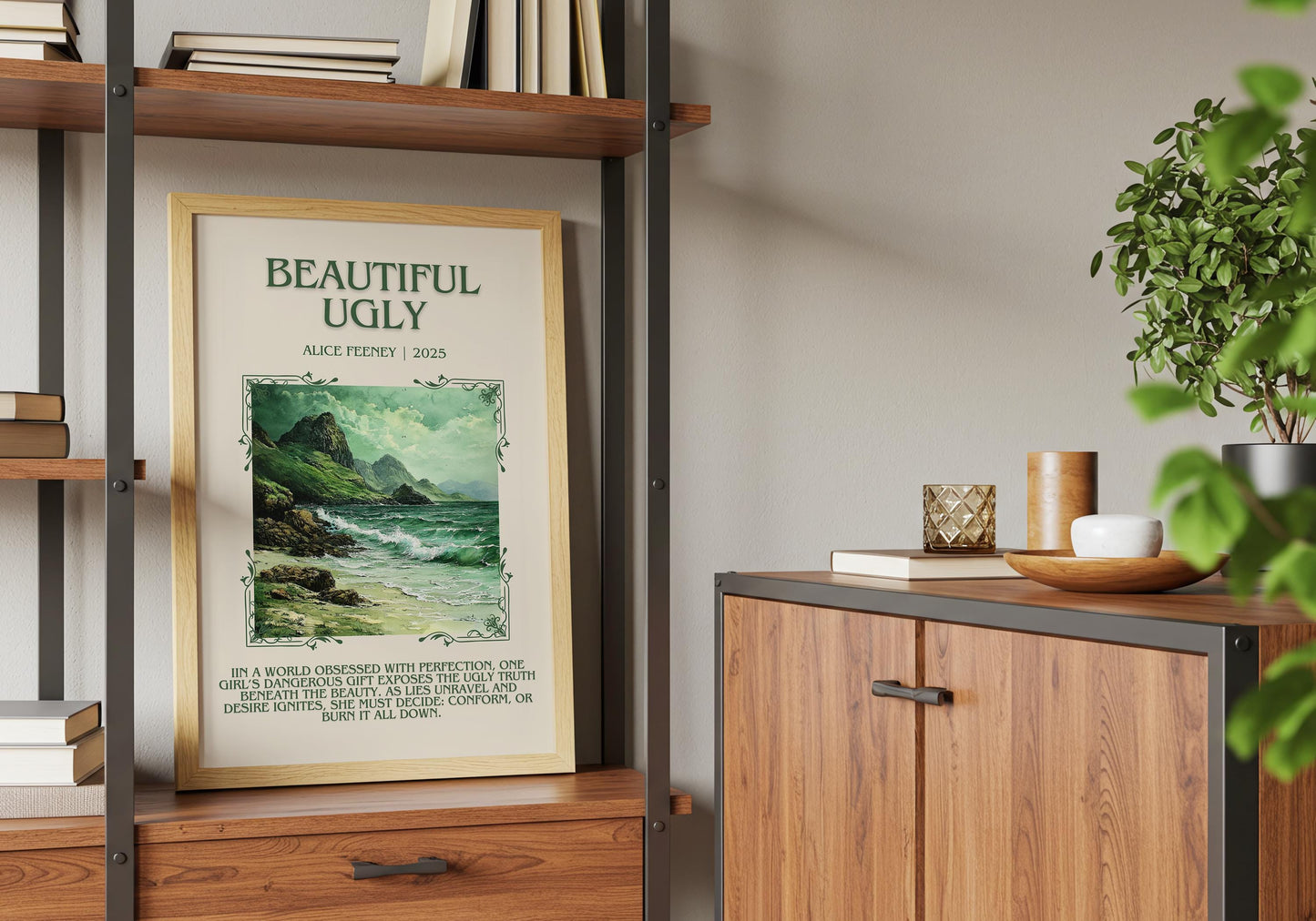 Beautiful Ugly by Alice Feeney Descriptive, High Quality Poster Print.Free Delivery Wall Art.Author&Blurb Book Artwork. Book Gift