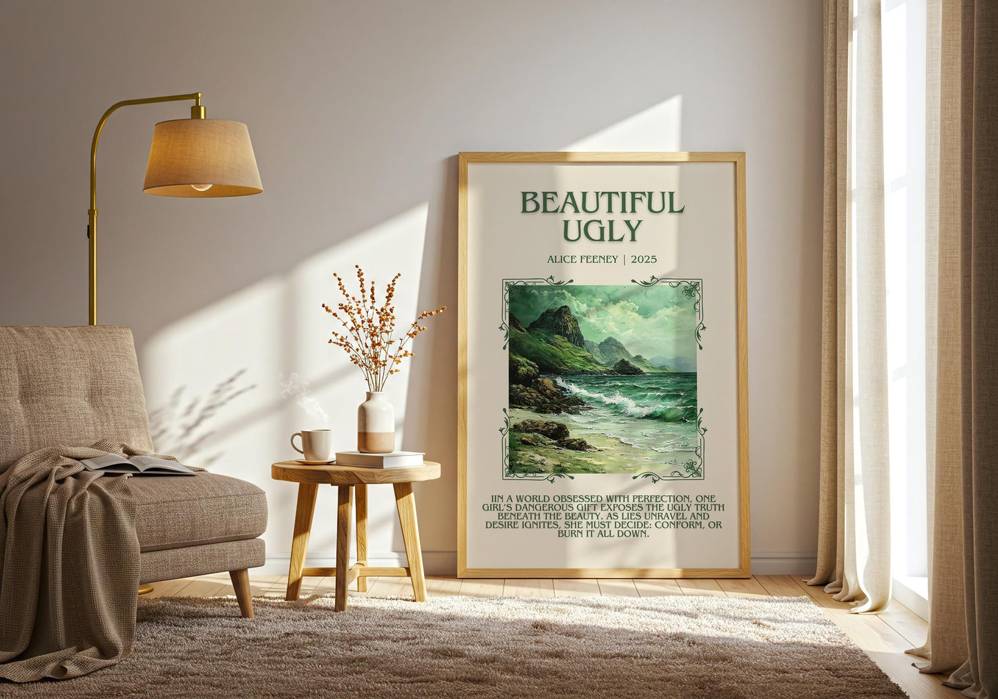 Beautiful Ugly by Alice Feeney Descriptive, High Quality Poster Print.Free Delivery Wall Art.Author&Blurb Book Artwork. Book Gift