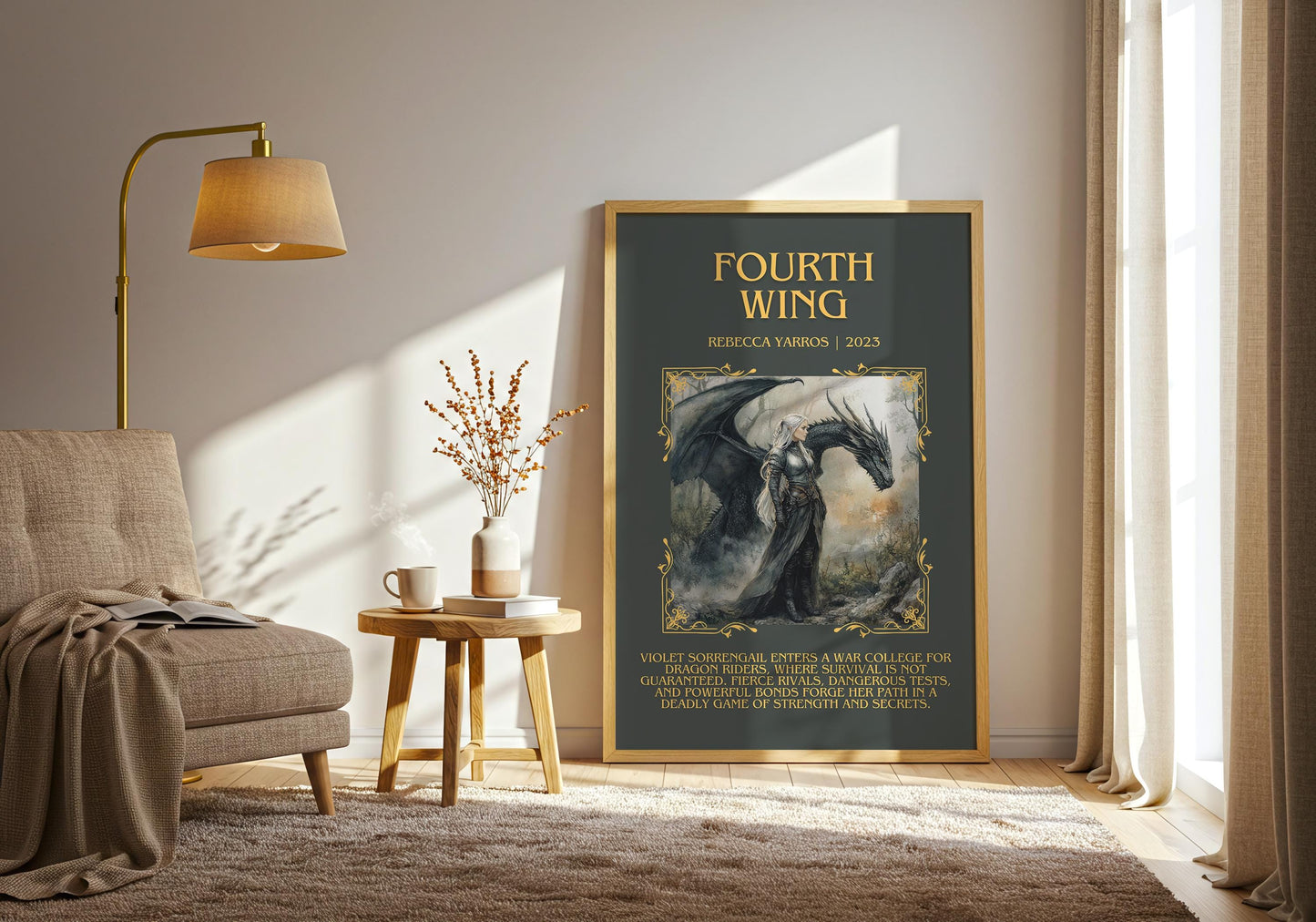 Fourth Wing by Rebecca Yarros Descriptive, High Quality Poster Print.Free Delivery Wall Art.Author&Blurb Book Artwork. Book Gift