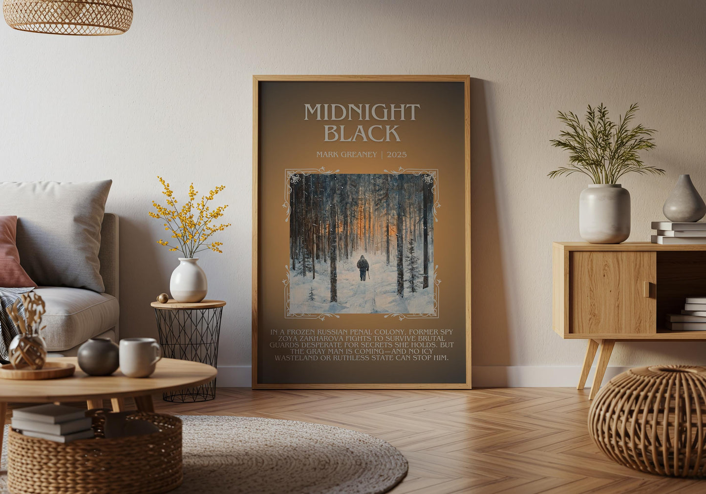 Midnight Black by Mark Greaney Descriptive, High Quality Poster Print.Free Delivery Wall Art.Author&Blurb Book Artwork. Book Summary Gift
