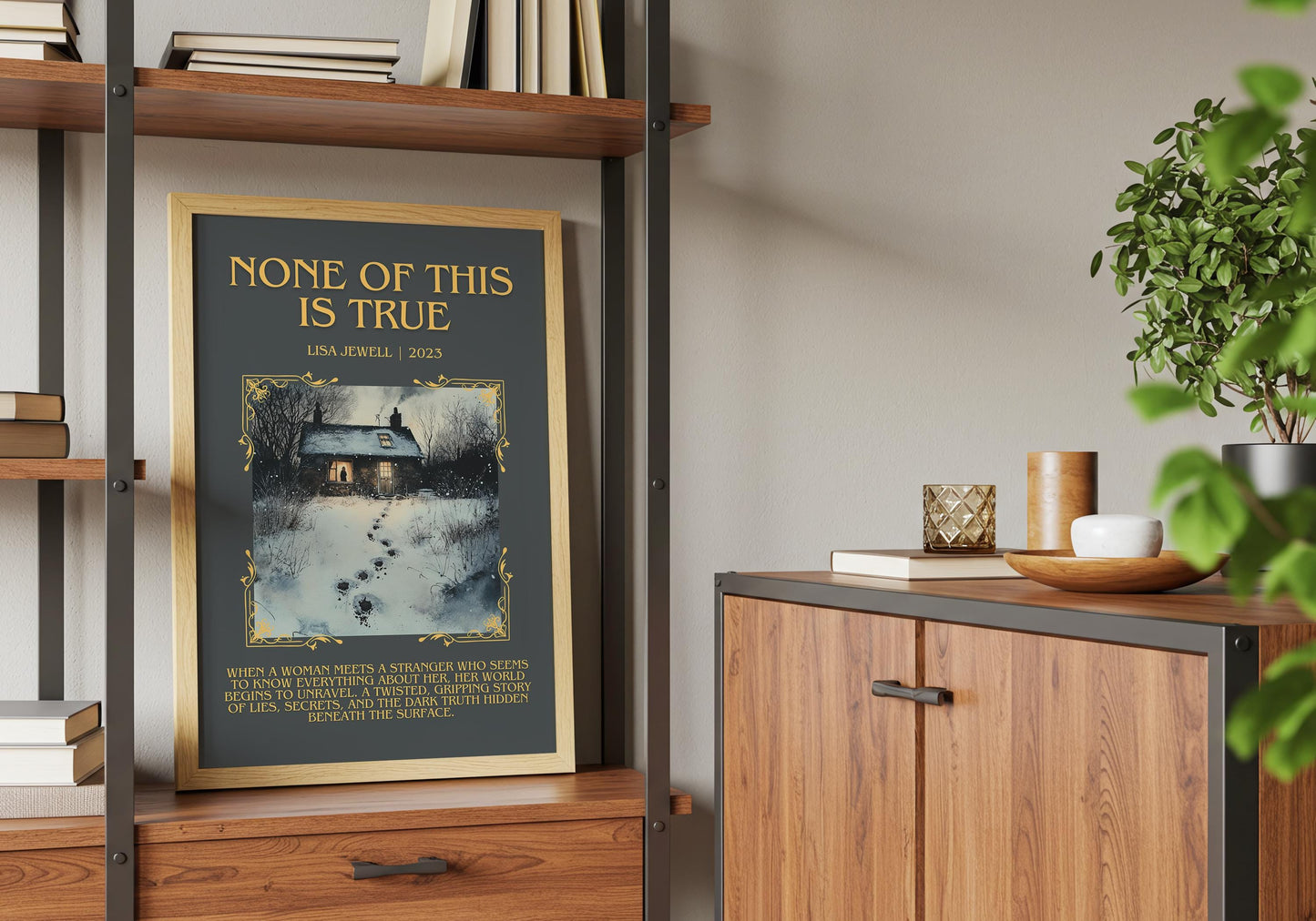 None Of This Is True by Lisa Jewell Descriptive, High Quality Poster Print.Free Delivery Wall Art.Author&Blurb Book Artwork. Gift