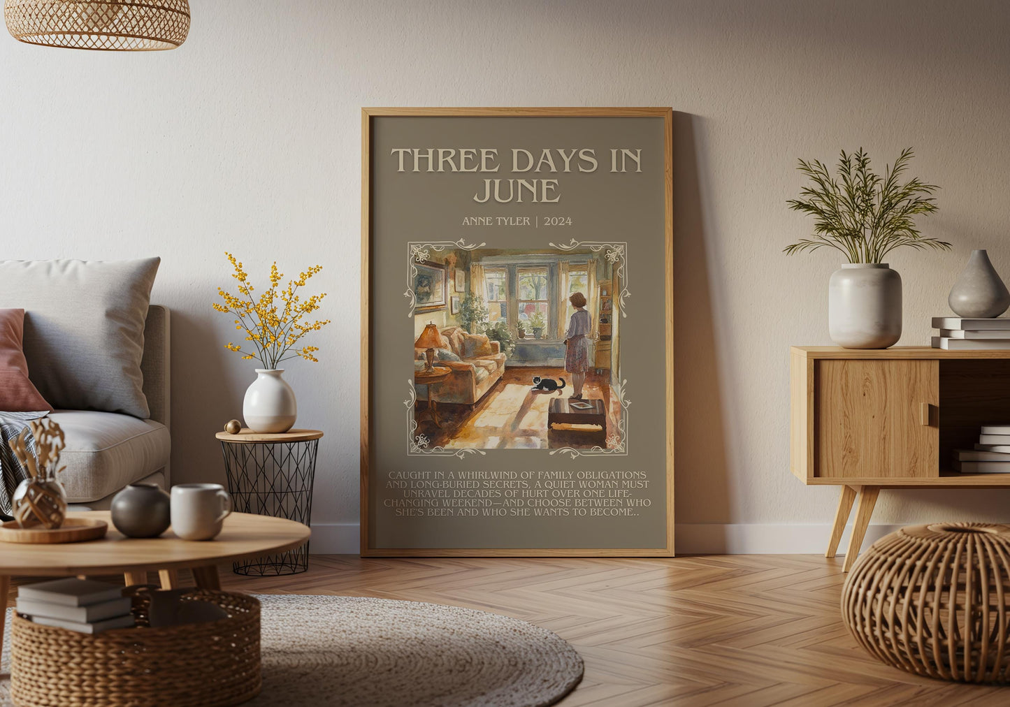 Three Days In June by Anne Tyler Descriptive, High Quality Poster Print.Free Delivery Wall Art.Author&Blurb Book Artwork. Summary Gift