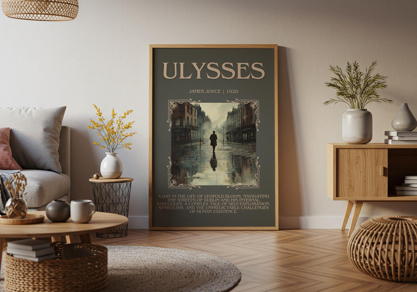 Ulysses by James Joyce Descriptive, High Quality Poster Print.Free Delivery Wall Art.Author&Blurb Book Artwork. Novel Summary Gift