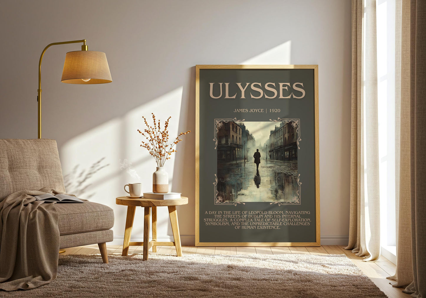 Ulysses by James Joyce Descriptive, High Quality Poster Print.Free Delivery Wall Art.Author&Blurb Book Artwork. Novel Summary Gift