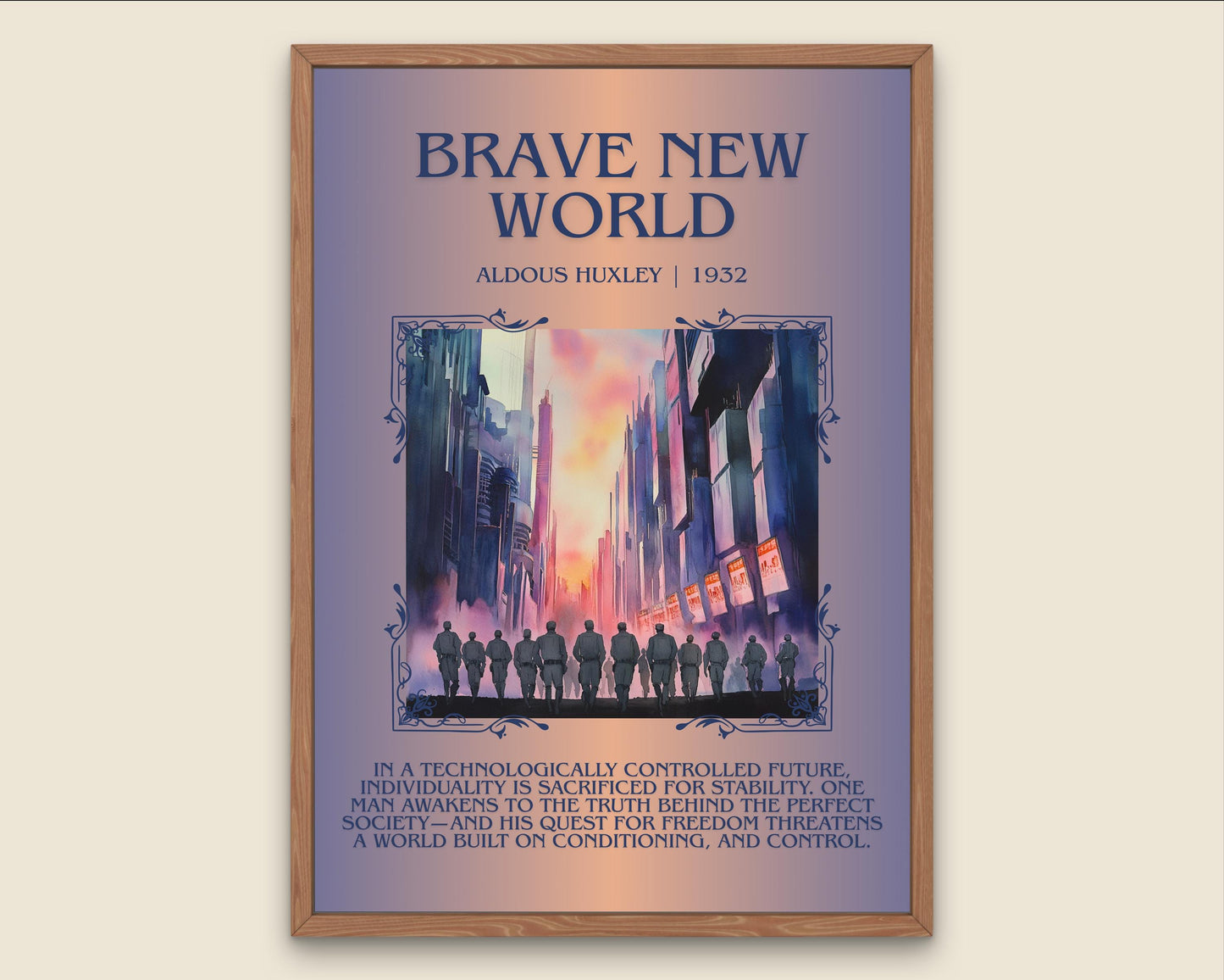 Brave New World by Aldous Huxley Descriptive, High Quality Poster Print.Free Delivery Wall Art.Author&Blurb Book Library Nook Gift