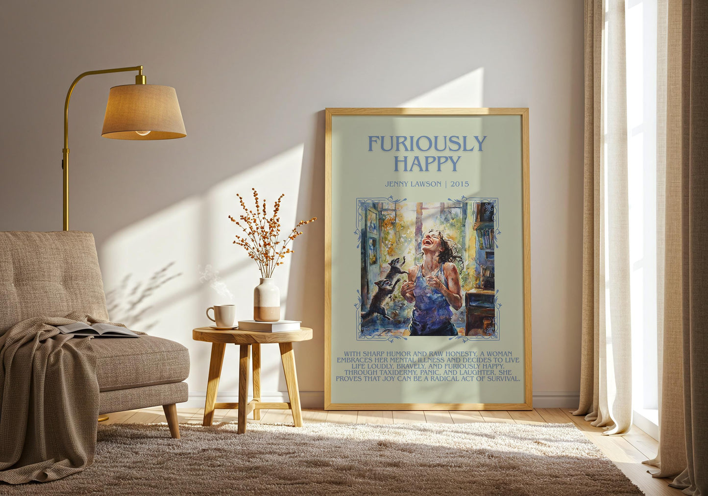Furiously Happy by Jenny Lawson Descriptive, High Quality Poster Print.Free Delivery Wall Art.Author&Blurb Book Library Nook Gift