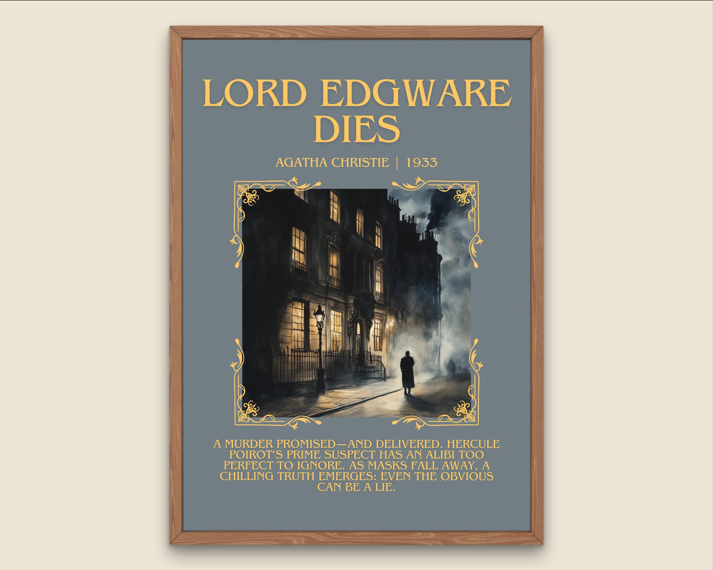 Lord Edgware Dies by Agatha Christie Descriptive, High Quality Poster Print.Free Delivery Wall Art.Author&Blurb Book Artwork. Novel Summary