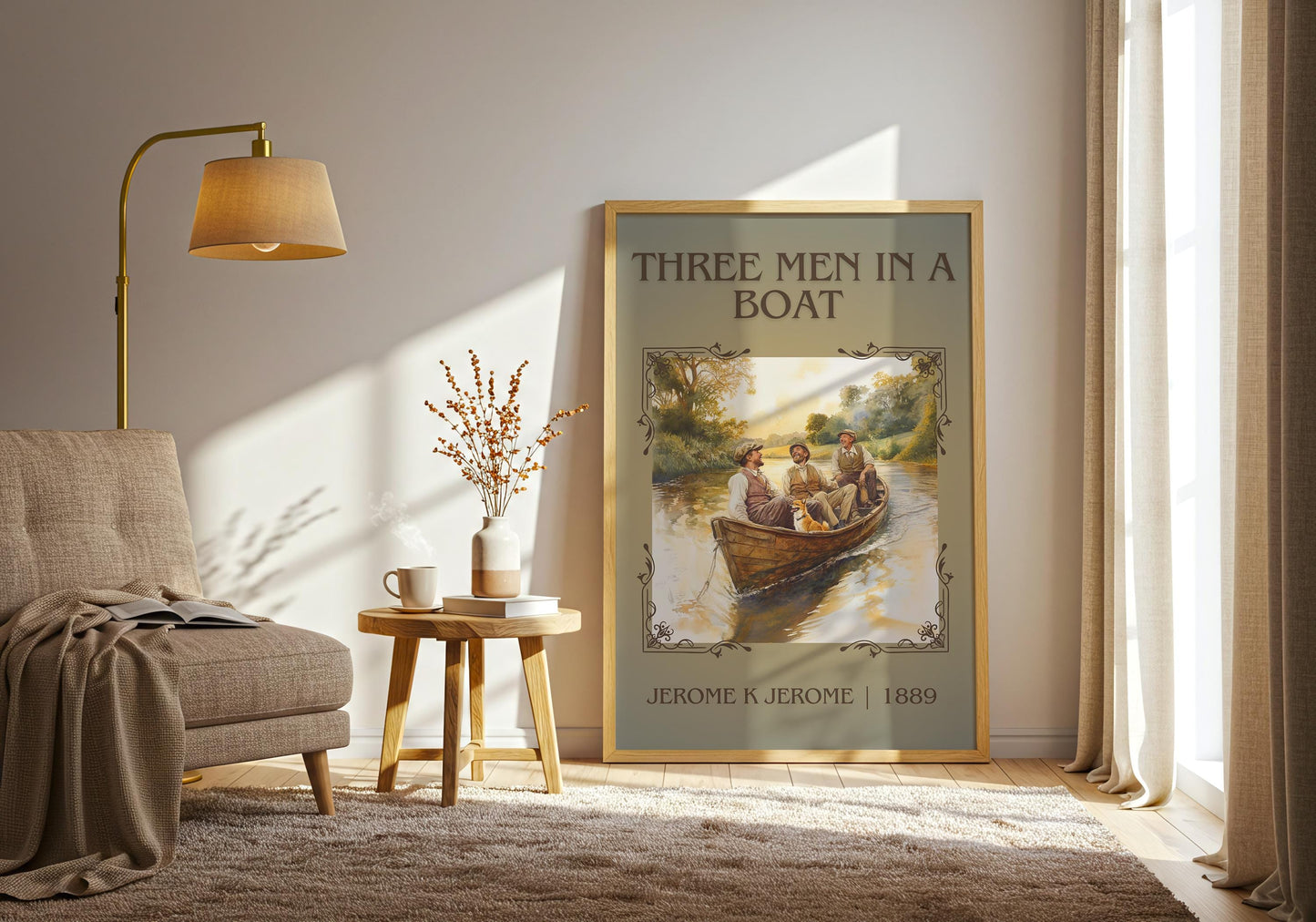 Three Men In A Boat by Jerome K Jerome High Quality Poster Print. Free Delivery Wall Art. Author & Blurb Book/Novel Minimalist Art Gift
