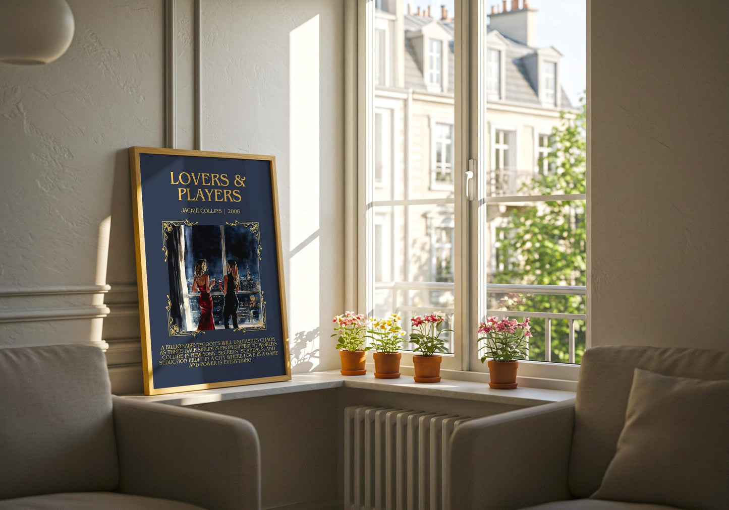 Lovers and Prayers by Jackie Collins Descriptive, High Quality Poster Print.Free Delivery Wall Art.Author&Blurb Book Library Nook Gift