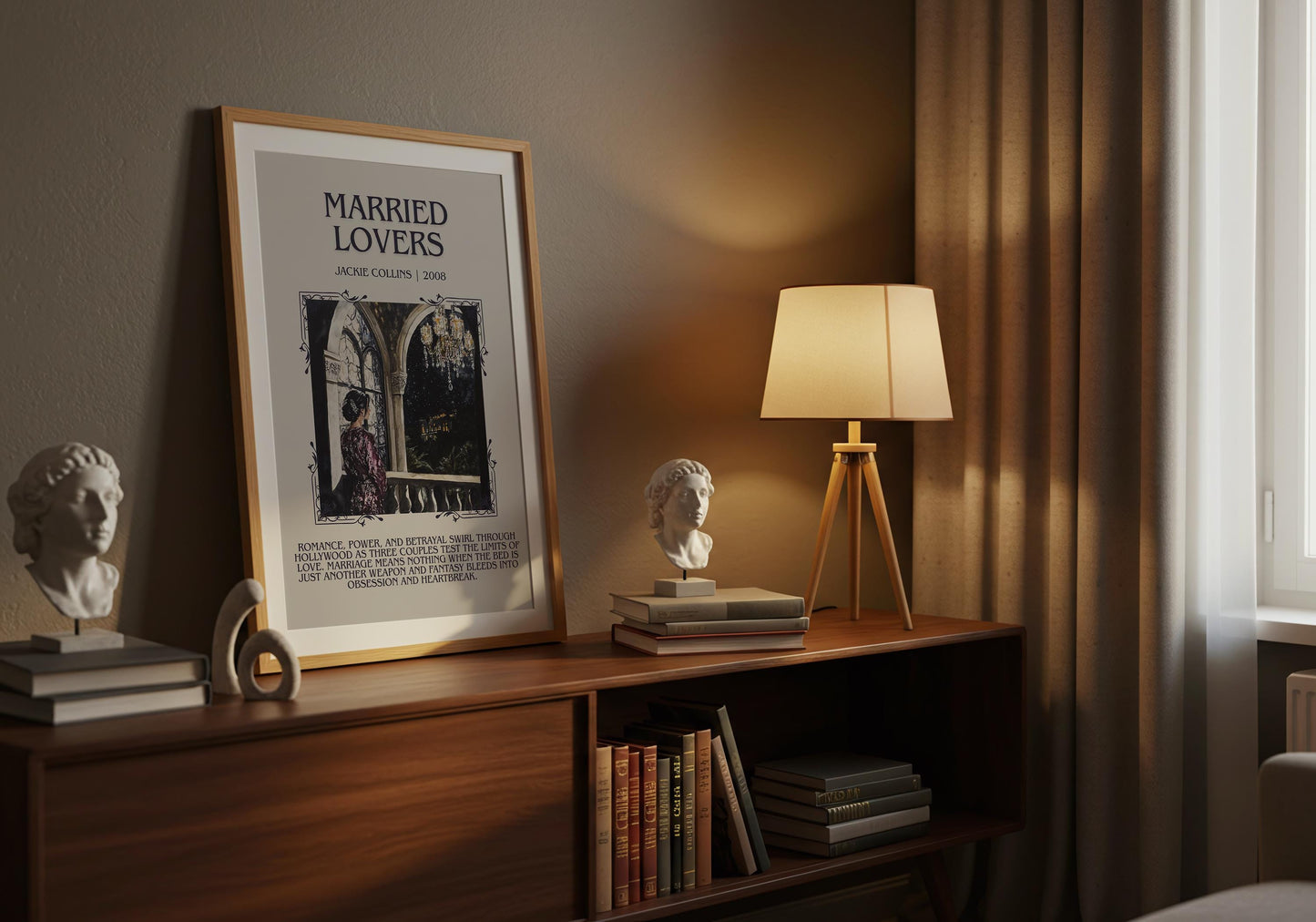 Married Lovers by Jackie Collins Descriptive, High Quality Poster Print.Free Delivery Wall Art.Author&Blurb Book Nook Gift Library