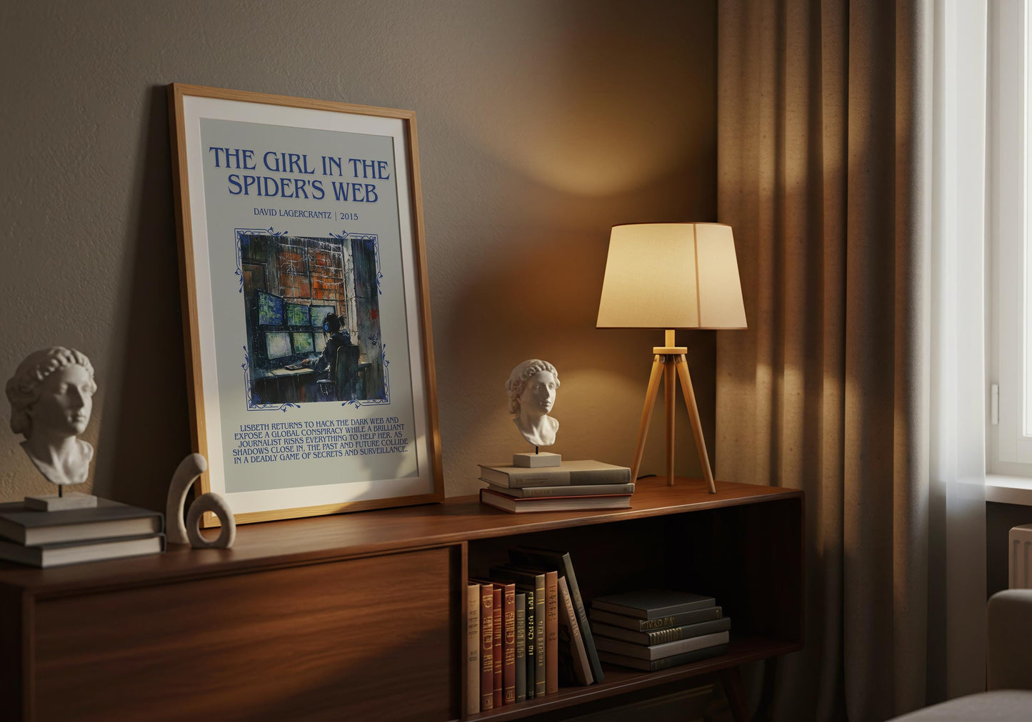 The Girl In The Spider's Web by David Lagercrantz Descriptive, High Quality Poster Print.Free Delivery Wall Art.Author&Blurb Book Nook Gift