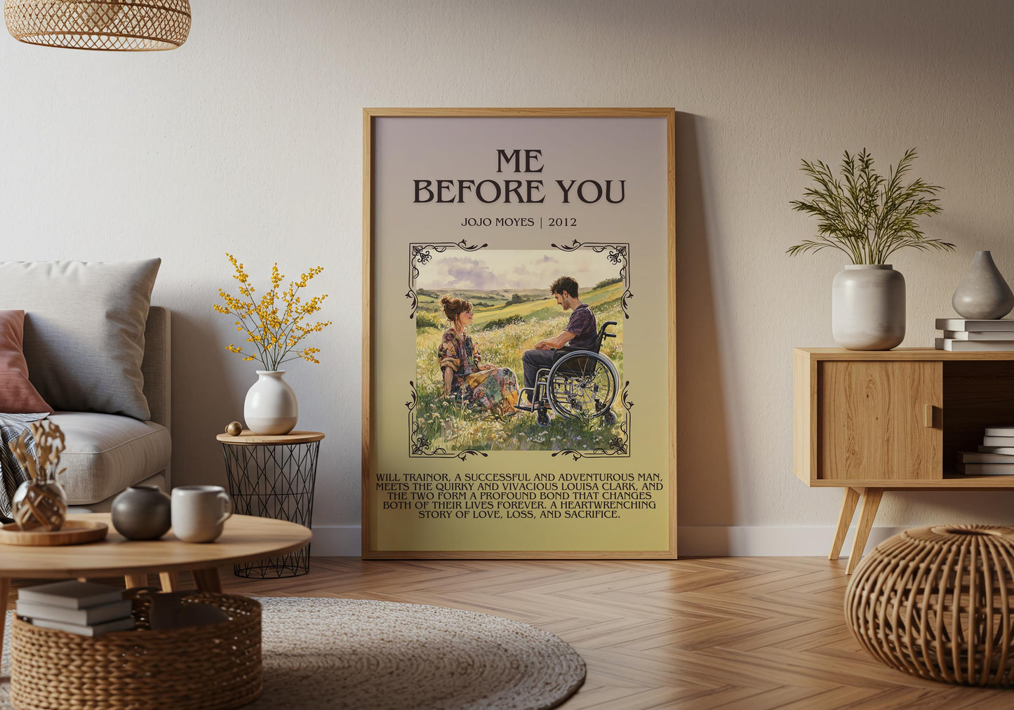 Me Before You by Jojo Moyes Descriptive, High Quality Poster Print. Free Delivery Wall Art. Author and Blurb Book/Novel Artwork