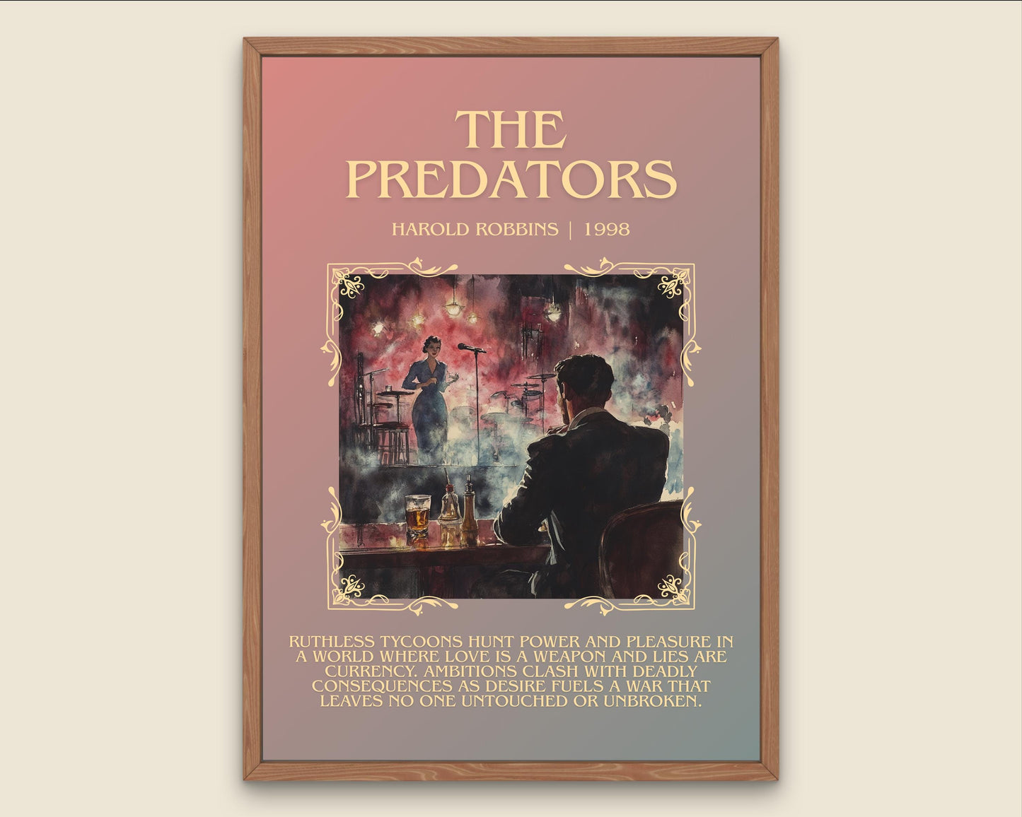 The Predators by Harold Robbins Descriptive, High Quality Poster Print.Free Delivery Wall Art.Author&Blurb Book Nook Gift Library