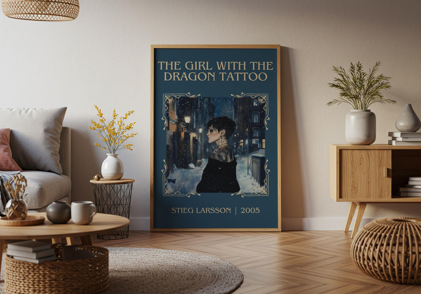 The Girl With The Dragon Tattoo by Stieg Larsson High Quality Poster Print. Free Delivery Wall Art. Author&Blurb Book/Novel Minimalist Home