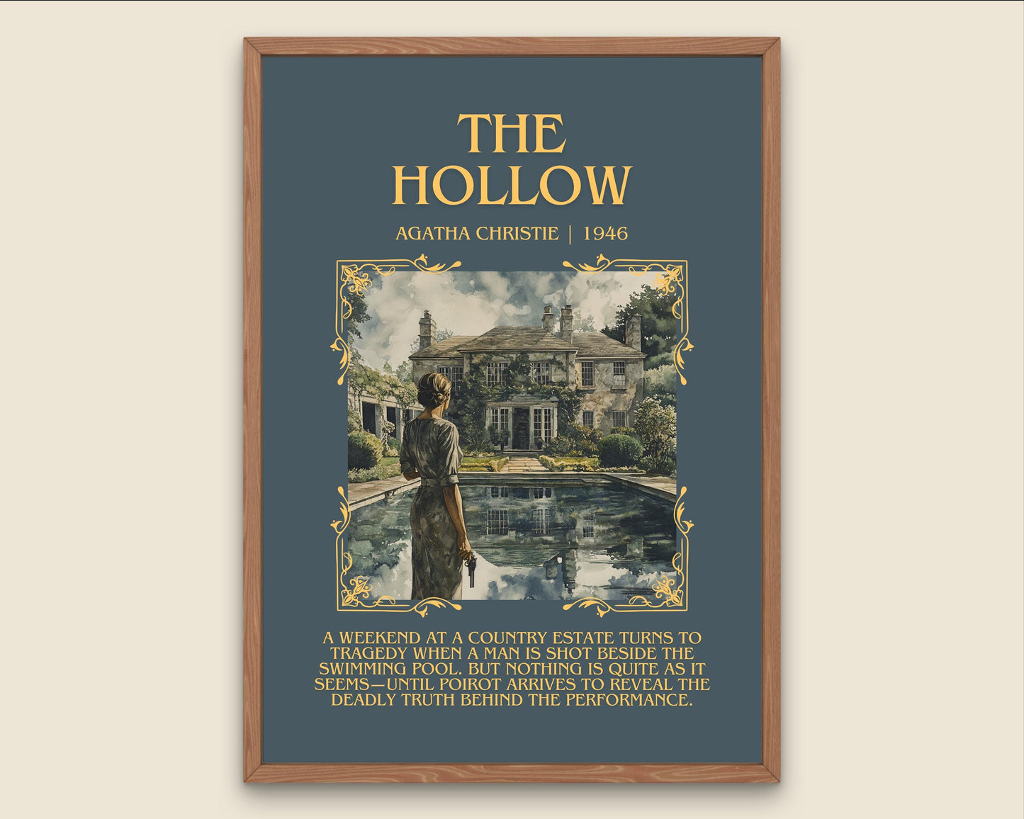 The Hollow by Agatha Christie Descriptive, High Quality Poster Print.Free Delivery Wall Art. Author & Blurb Book Artwork Cover Gift