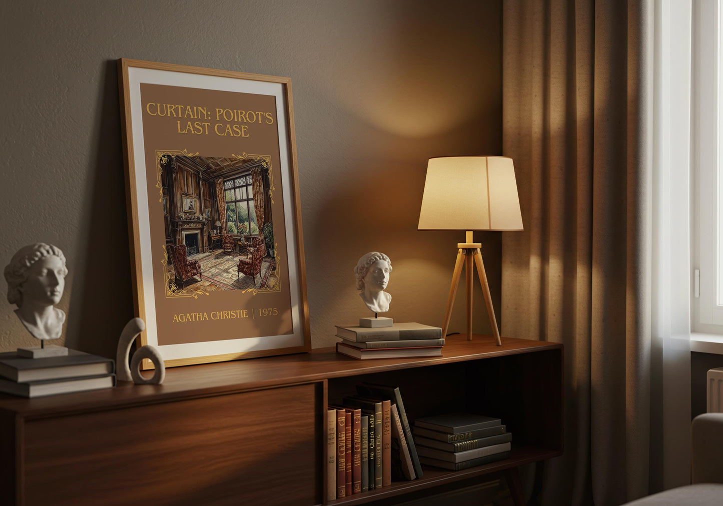 Curtain: Poirot's Last Case by Agatha Christie High Quality Poster Print.Free Delivery Wall Art. Author&Blurb Book/Novel Minimalist Gift
