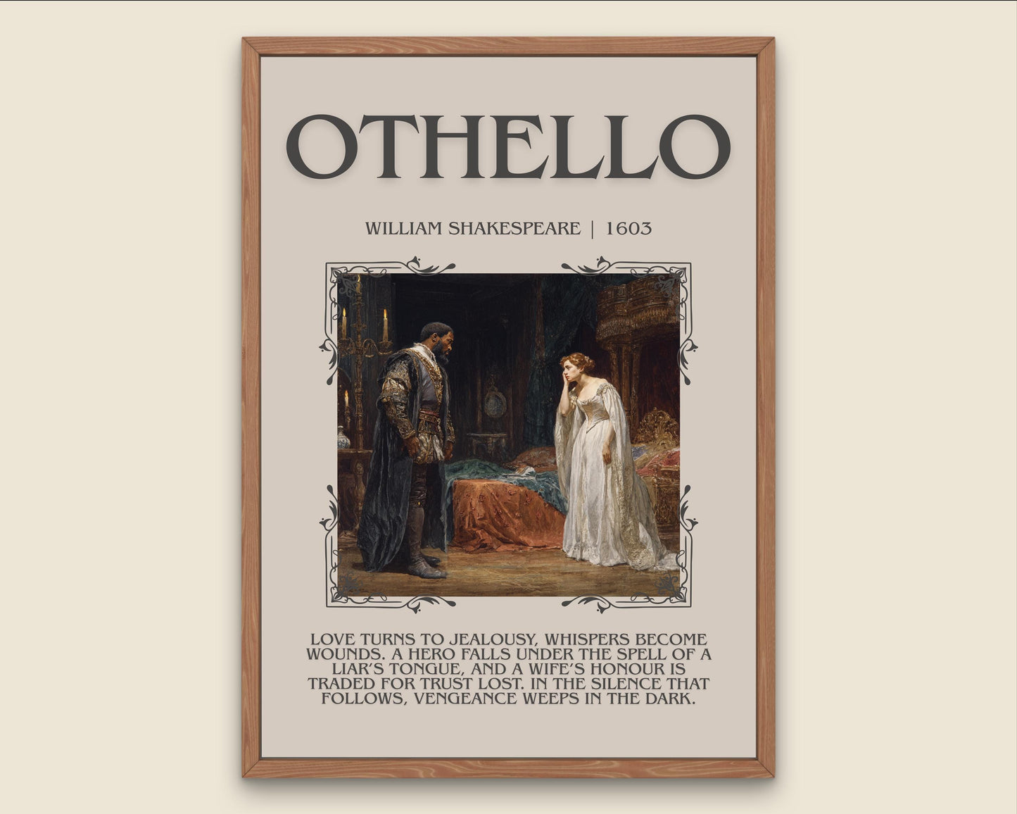 Othello by William Shakespeare Descriptive, High Quality Poster Print.Free Delivery Wall Art.Author&Blurb Book Nook Gift Play Library