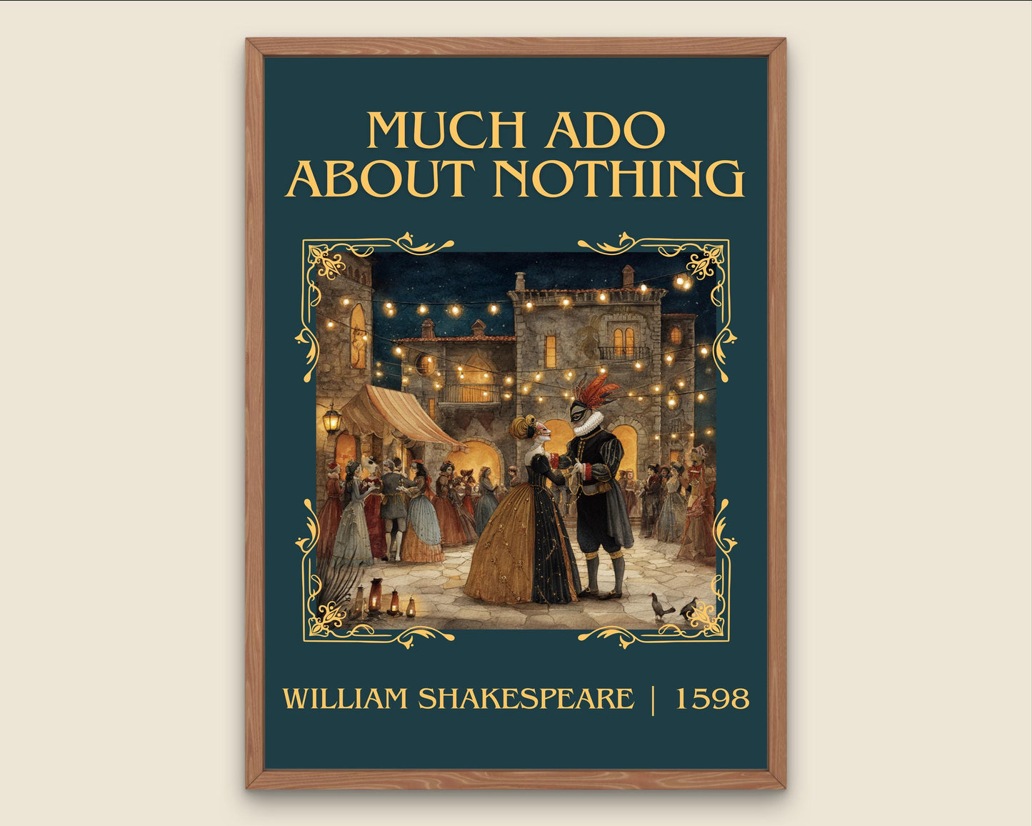 Much Ado About Nothing by William Shakespeare Descriptive, High Quality Poster Print.Free Delivery Wall Art.Author&Blurb Book Nook Gift Play