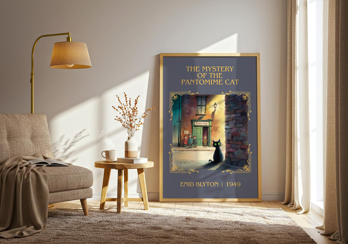 The Mystery Of The Pantomime Cat by Enid Blyton Descriptive, High Quality Poster Print.Free Delivery Wall Art.Author&Blurb Book Nook Gift