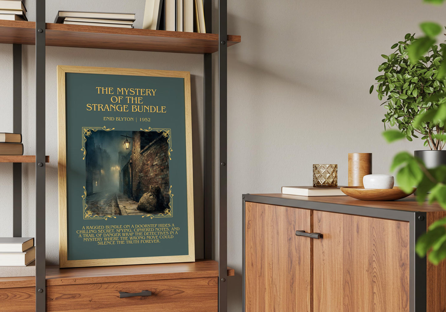 The Mystery Of The Strange Bundle by Enid Blyton Descriptive, High Quality Poster Print.Free Delivery Wall Art.Author&Blurb Book Nook Gift