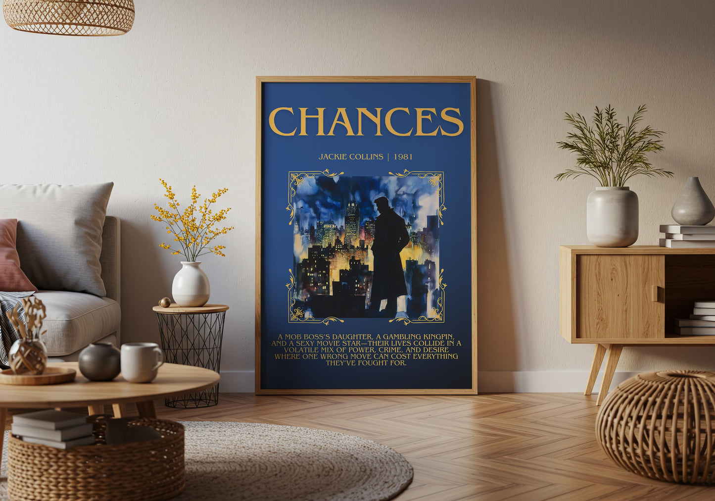 Chances by Jackie Collins Descriptive, High Quality Poster Print.Free Delivery Wall Art.Author&Blurb Book Artwork. Home Decor Gift
