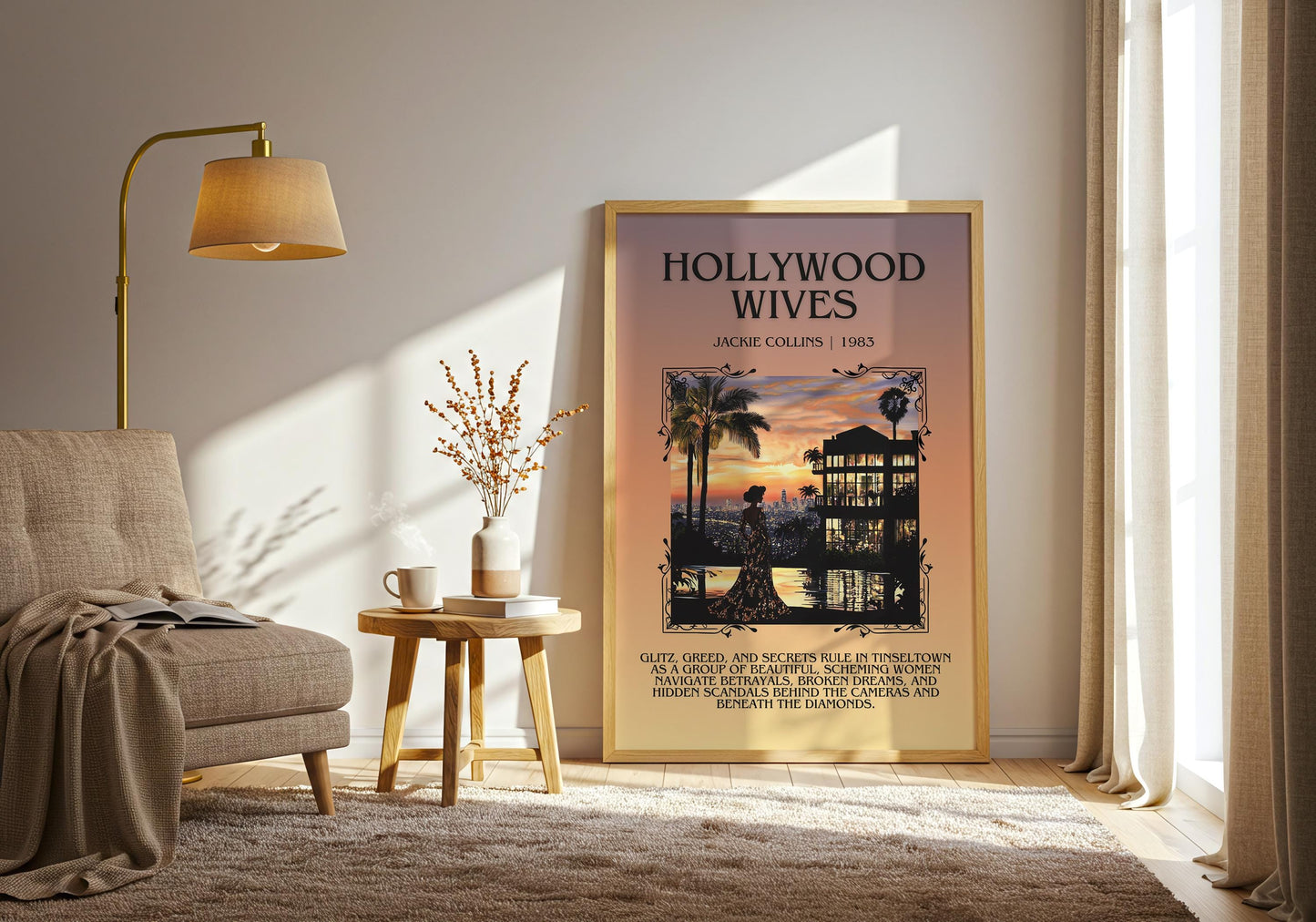 Hollywood Wives by Jackie Collins Descriptive, High Quality Poster Print.Free Delivery Wall Art.Author&Blurb Book Artwork. Home Decor Gift