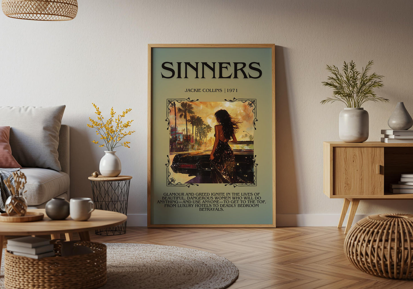 Sinners by Jackie Collins Descriptive, High Quality Poster Print.Free Delivery Wall Art.Author&Blurb Book Artwork Home Decor Novel Art Gift