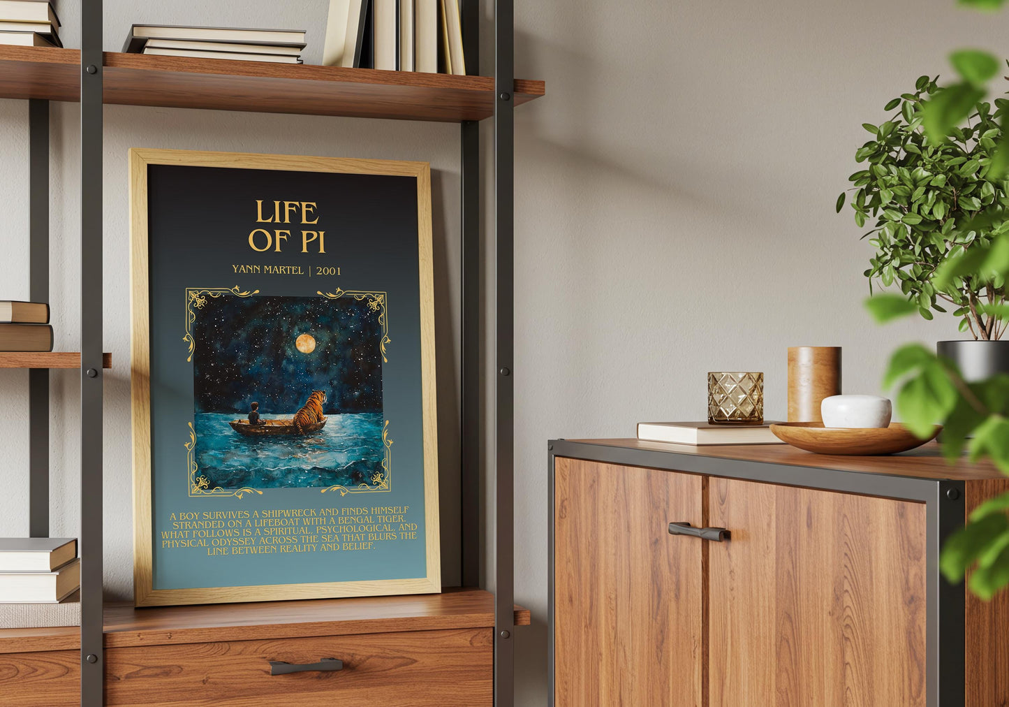 Life Of Pi by Yann Martell Descriptive, High Quality Poster Print.Free Delivery Wall Art. Author&Blurb Book Artwork Novel Nook Library Gift