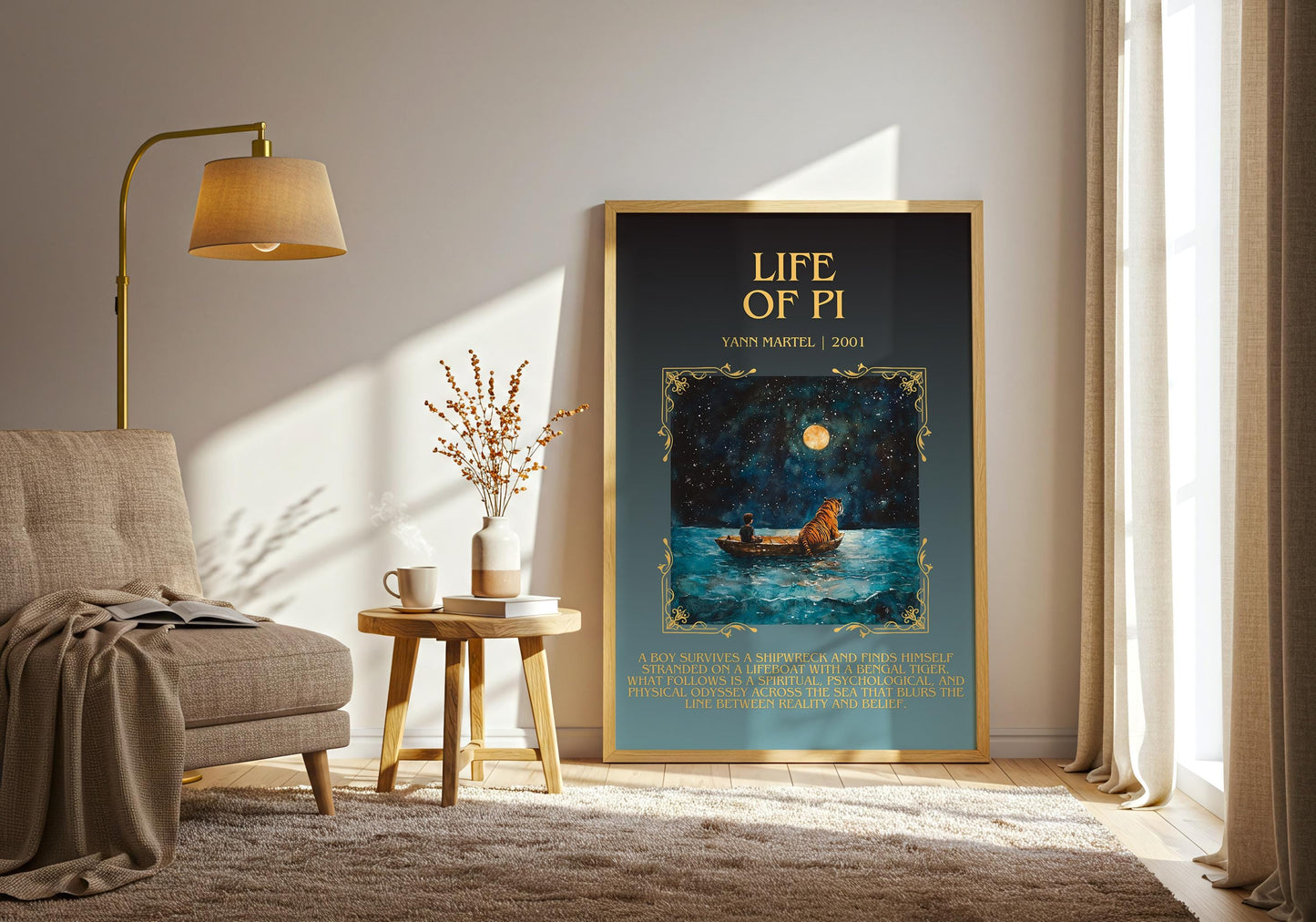 Life Of Pi by Yann Martell Descriptive, High Quality Poster Print.Free Delivery Wall Art. Author&Blurb Book Artwork Novel Nook Library Gift