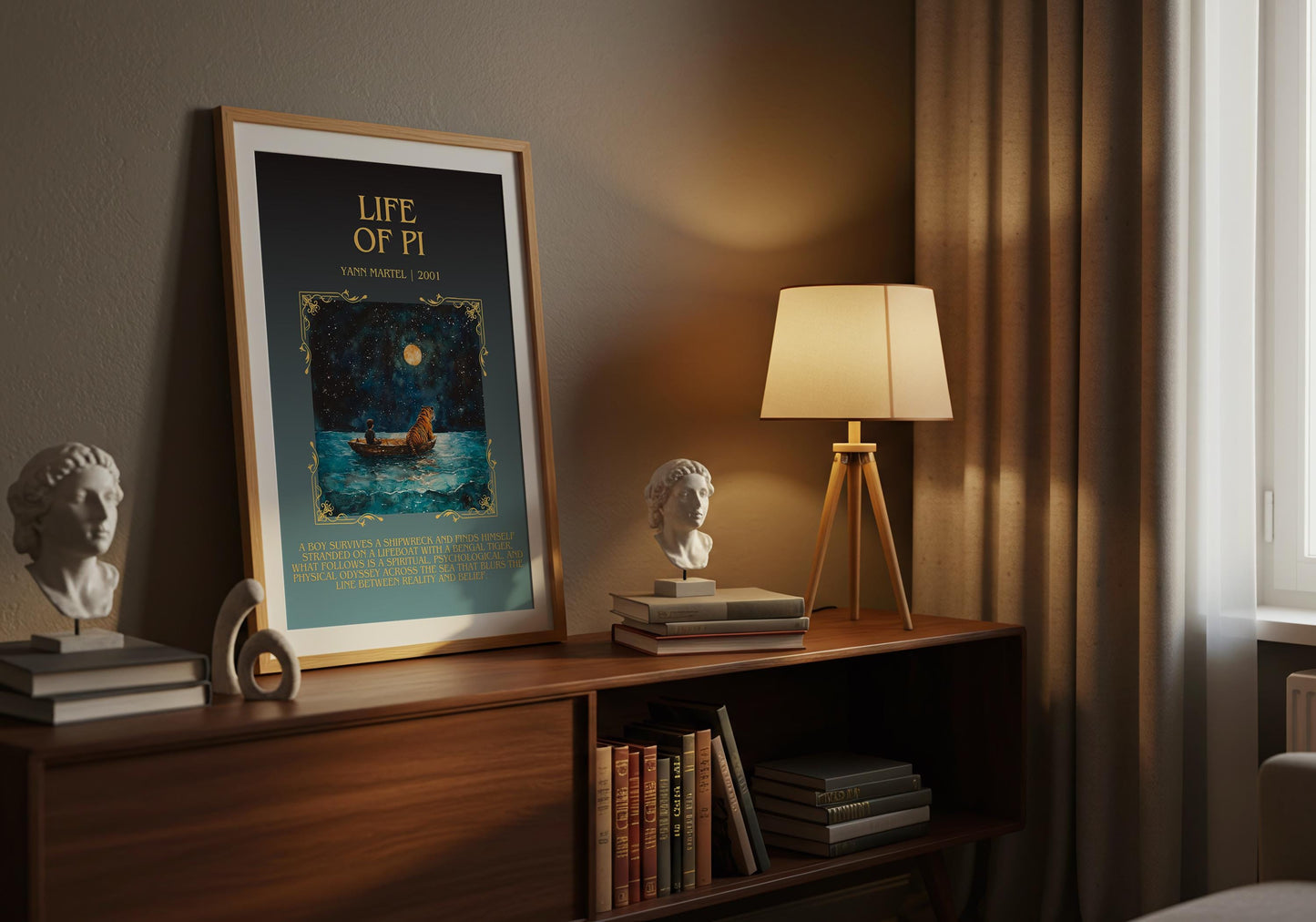 Life Of Pi by Yann Martell Descriptive, High Quality Poster Print.Free Delivery Wall Art. Author&Blurb Book Artwork Novel Nook Library Gift