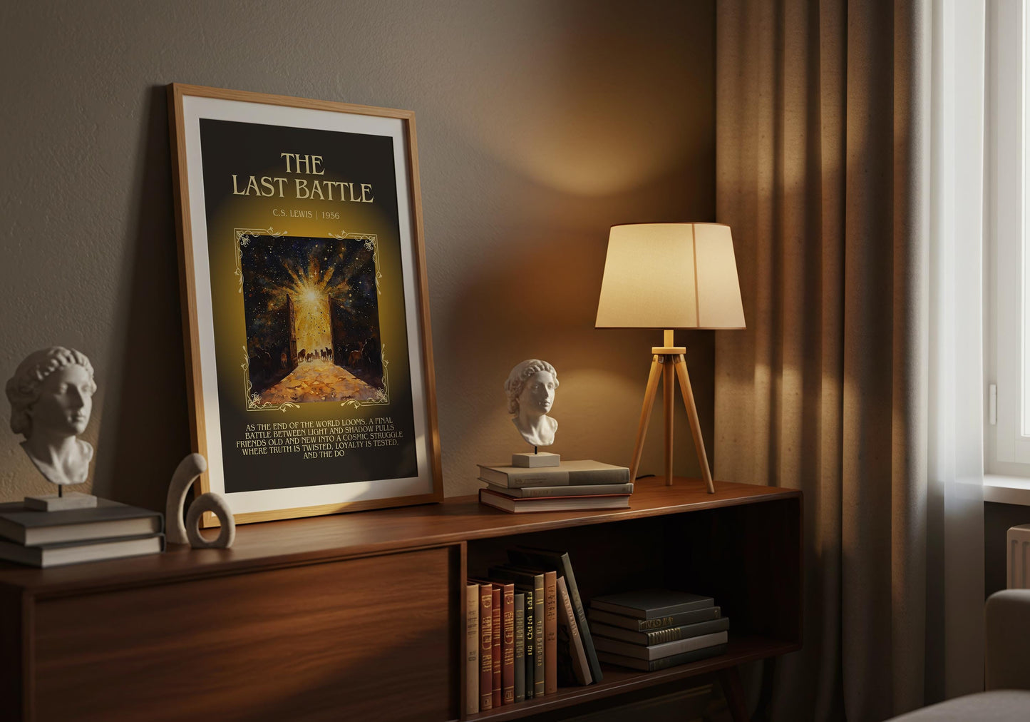 The Last Battle by C.S. Lewis Descriptive, High Quality Poster Print.Free Delivery Wall Art. Author&Blurb Book Library Nook Gift