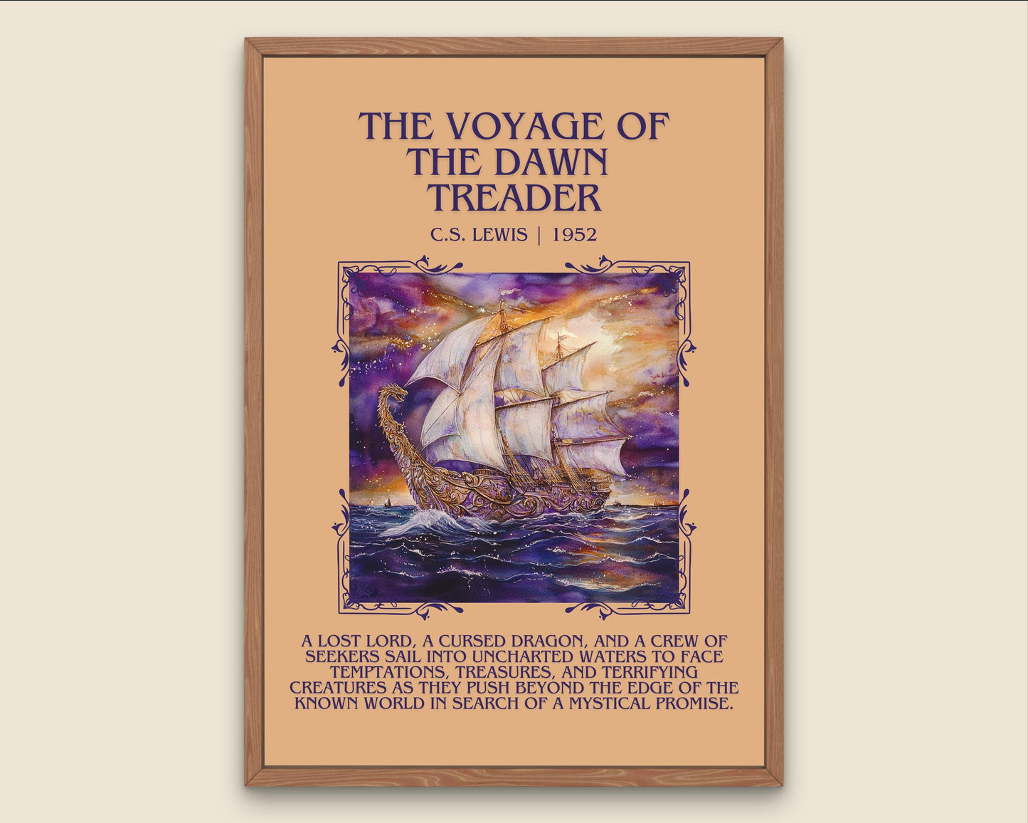 The Voyage Of The Dawn Treader by C.S. Lewis Descriptive, High Quality Poster Print.Free Delivery Wall Art. Author&Blurb Book Library Nook