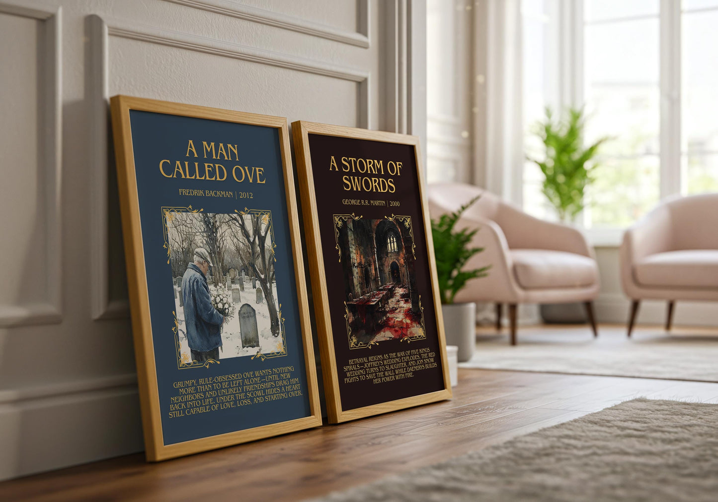 A Man Called Ove by Fredrik Backman Descriptive, High Quality Poster Print.Free Delivery Wall Art. Author&Blurb Book Library Nook Gift