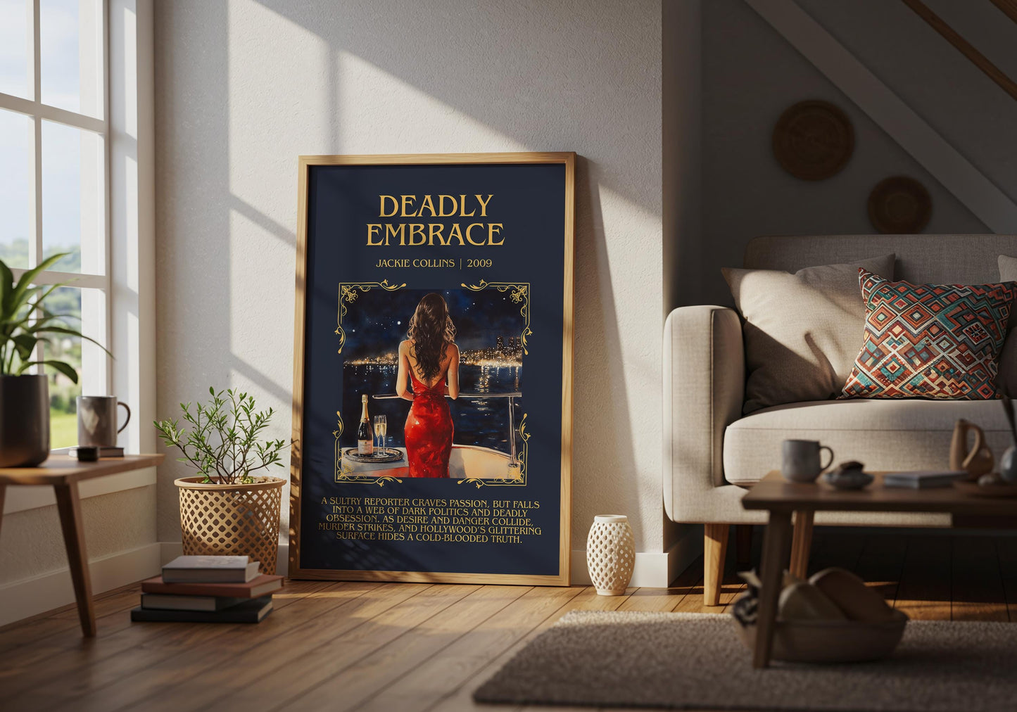 Deadly Embrace by Jackie Collins Descriptive, High Quality Poster Print.Free Delivery Wall Art.Author&Blurb Book Library Nook Gift