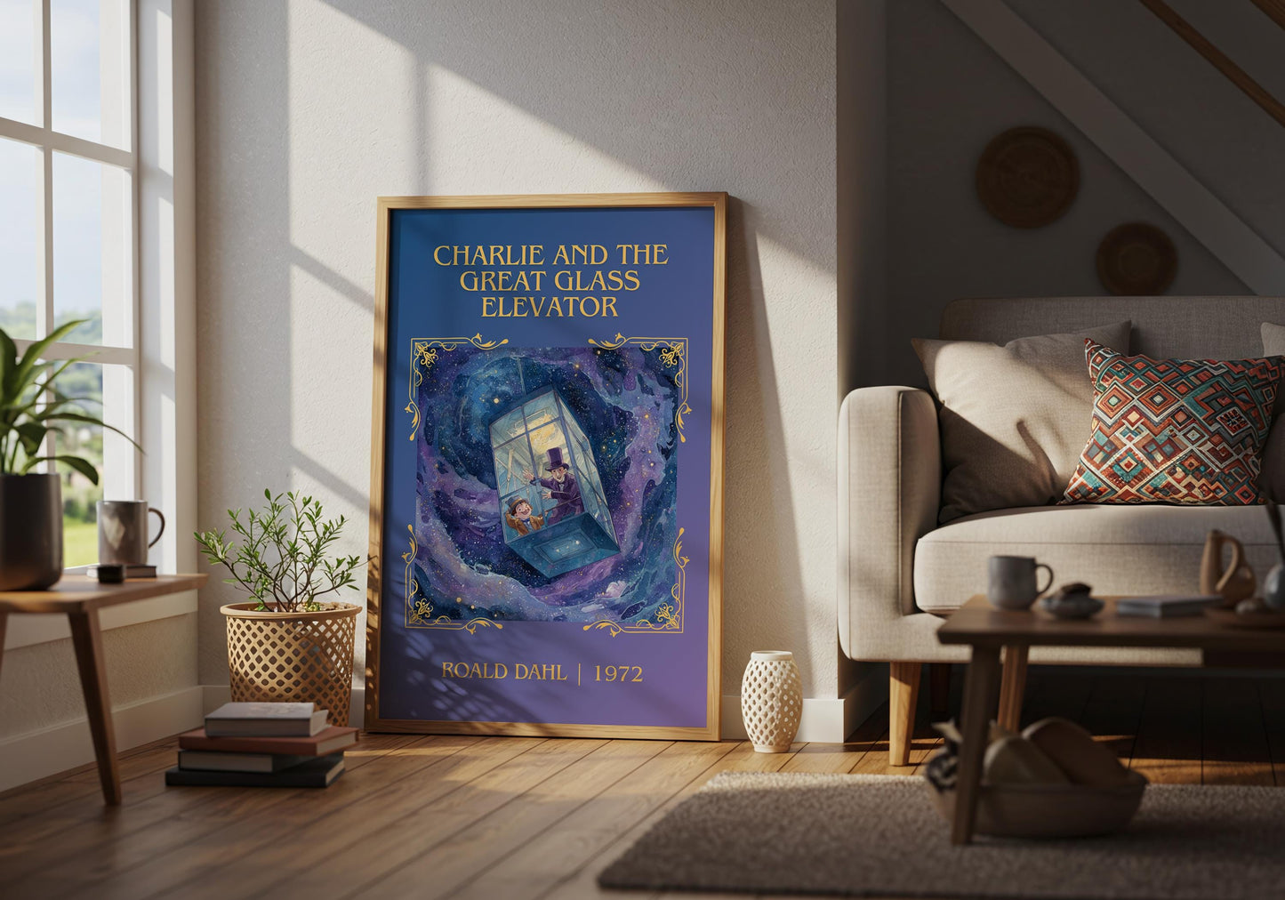 Charlie And The Great Glass Elevator by Roald Dahl High Quality Poster Print. Free Delivery Wall Art. Author&Title Graphic Book Minimalist