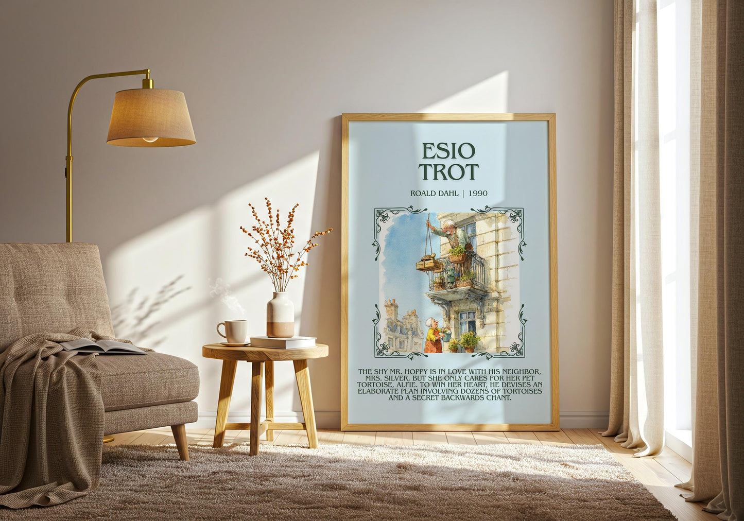 Esio Trot by Roald Dahl Descriptive, High Quality Poster Print.Free Delivery Wall Art.Author&Blurb Book Nook Gift