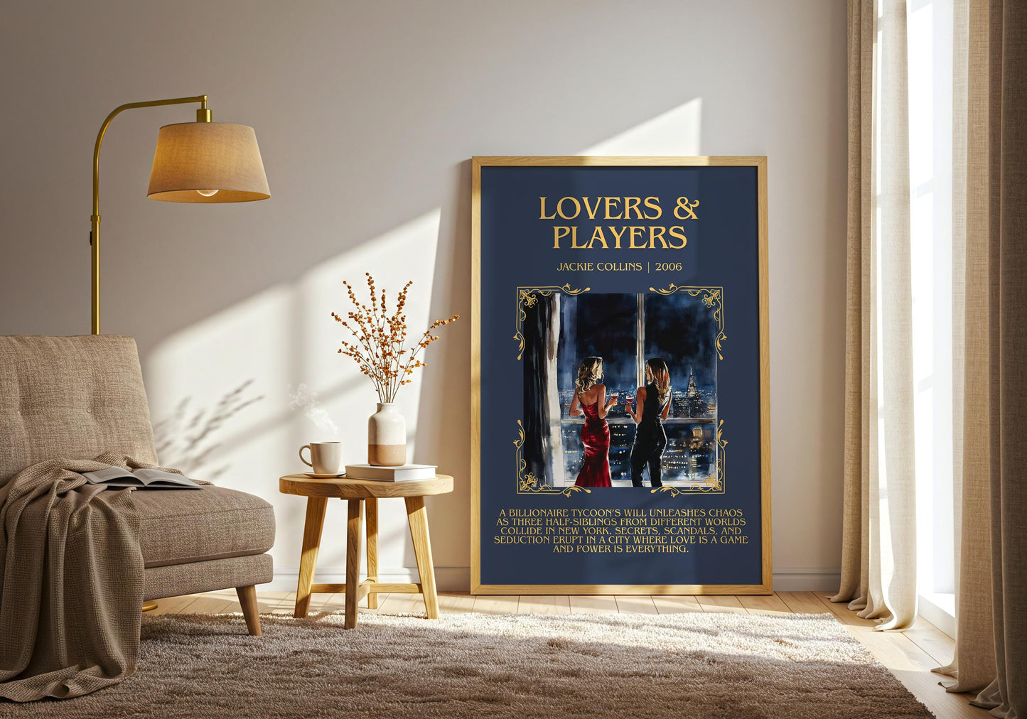 Lovers and Prayers by Jackie Collins Descriptive, High Quality Poster Print.Free Delivery Wall Art.Author&Blurb Book Library Nook Gift