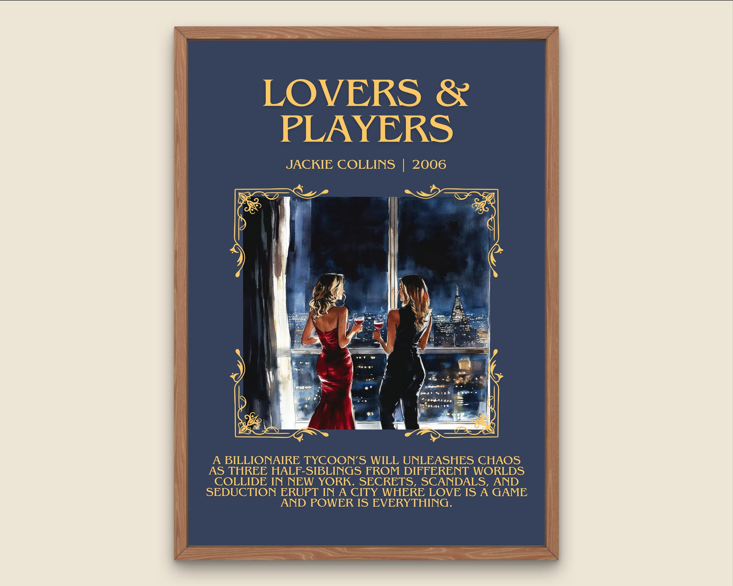 Lovers and Prayers by Jackie Collins Descriptive, High Quality Poster Print.Free Delivery Wall Art.Author&Blurb Book Library Nook Gift