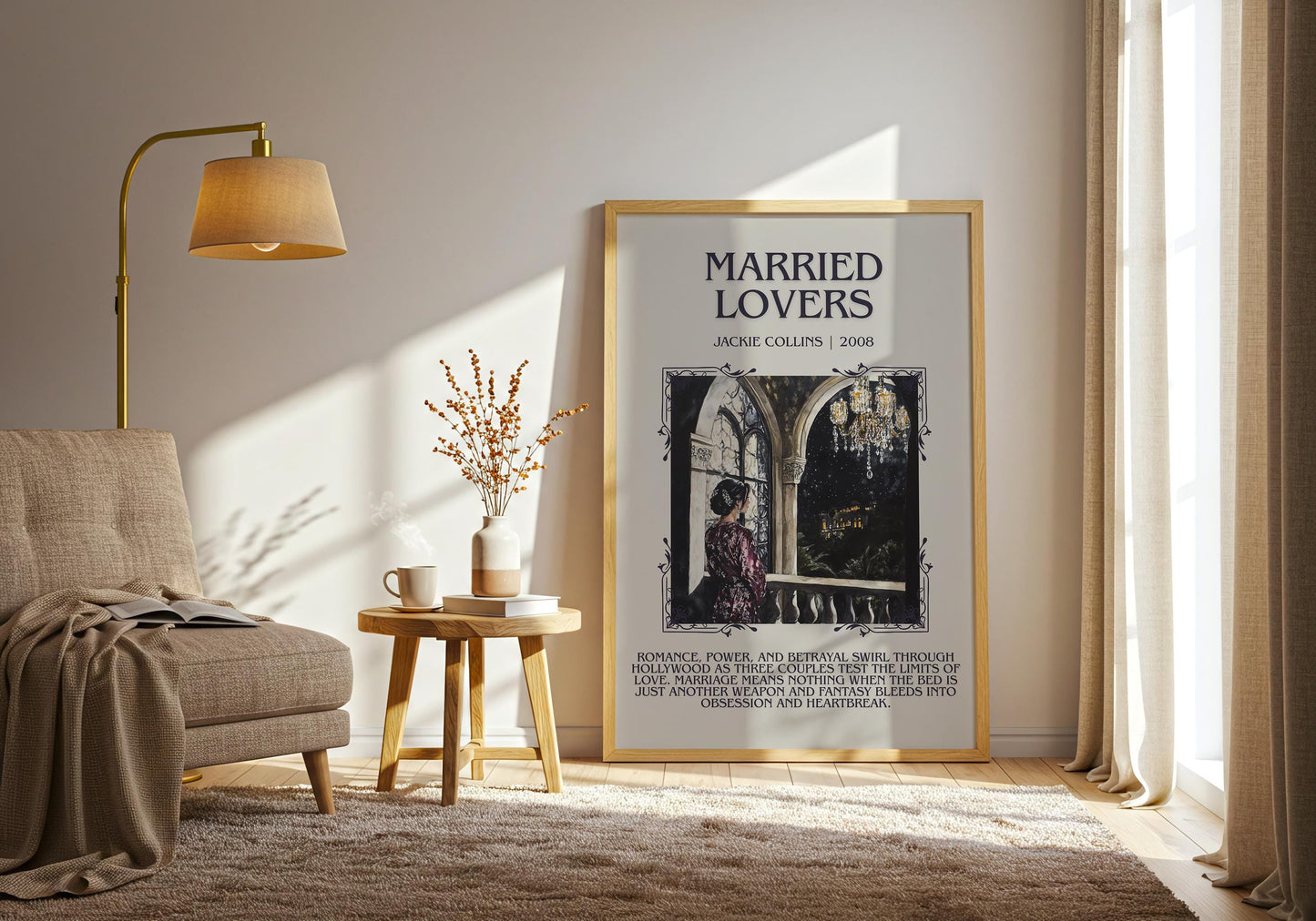 Married Lovers by Jackie Collins Descriptive, High Quality Poster Print.Free Delivery Wall Art.Author&Blurb Book Nook Gift Library