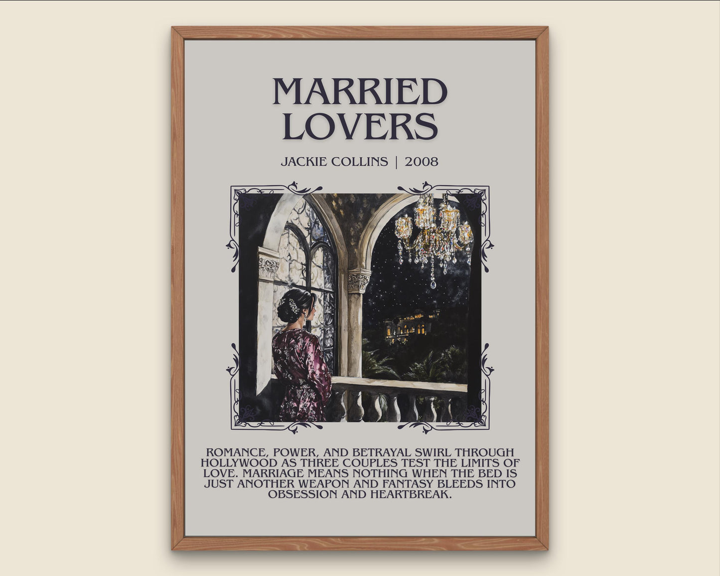 Married Lovers by Jackie Collins Descriptive, High Quality Poster Print.Free Delivery Wall Art.Author&Blurb Book Nook Gift Library