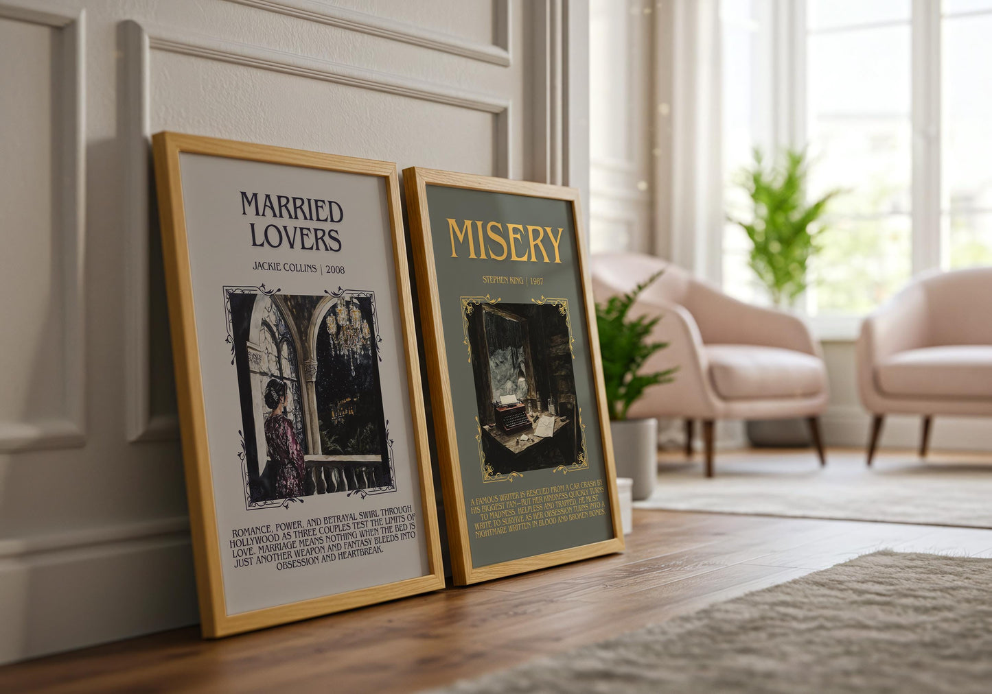 Misery by Stephen King Descriptive, High Quality Poster Print.Free Delivery Wall Art.Author&Blurb Book Library Nook Gift for kids