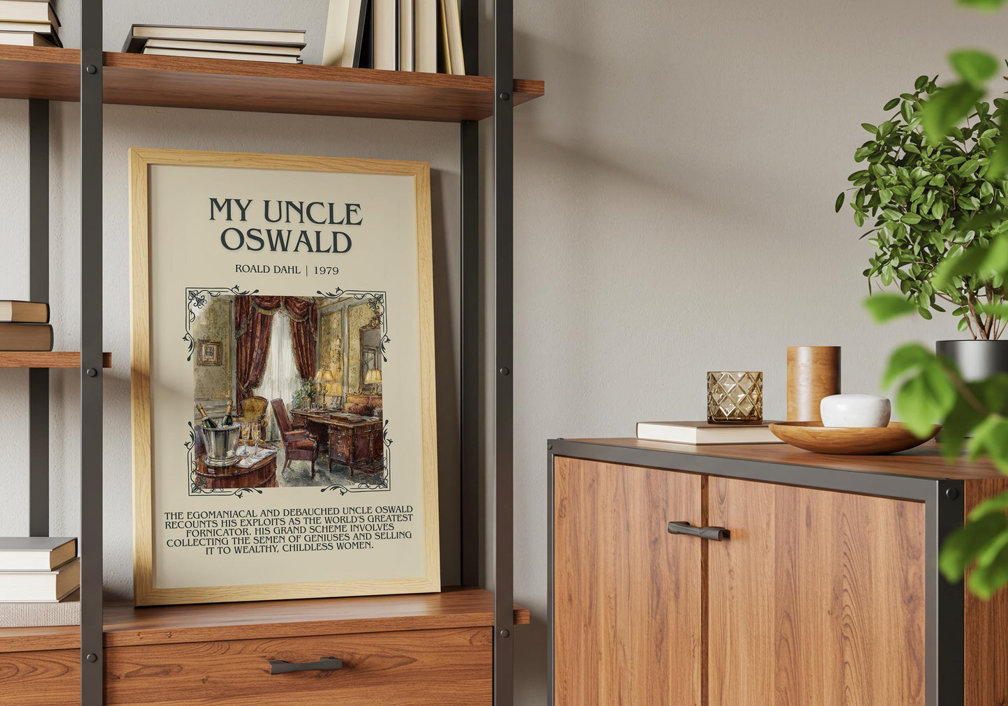 My Uncle Oswald by Roald Dahl Descriptive, High Quality Poster Print.Free Delivery Wall Art.Author&Blurb Book Nook Gift Library