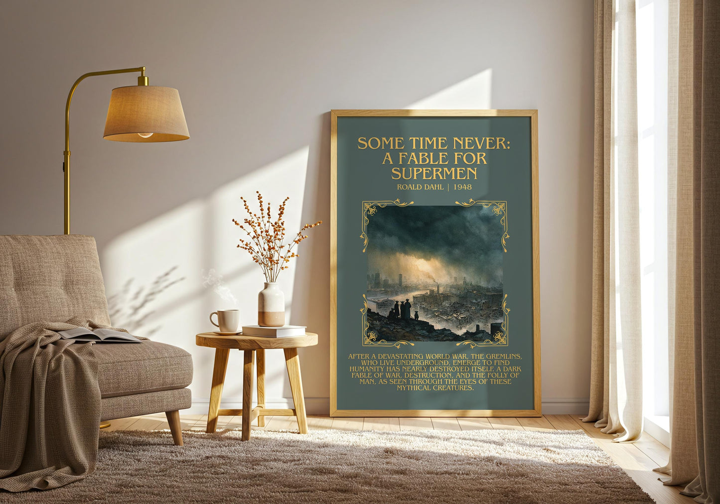 Some Time Never: A Fable For Supermen by Roald Dahl Descriptive, High Quality Poster Print.Free Delivery Wall Art.Author&Blurb Book Nook